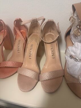 MACKINJ Women's Textured Ankle Strap Sandals in Blush